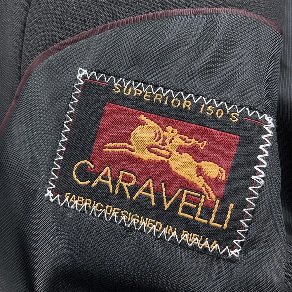Caravelli Blazer Mens 36R Black Herrigbone Superior 150s High Tech Italian